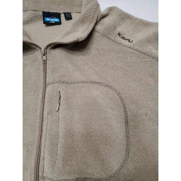 Kavu Fleece Jacket Mens Large Tan Full Zip Zip Chest Pocket Canvas Elbow Patches - Picture 4 of 11